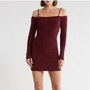 20. Good American Virgo Cold ShoulderLong Sleeve Rib Sweater Dress NWT